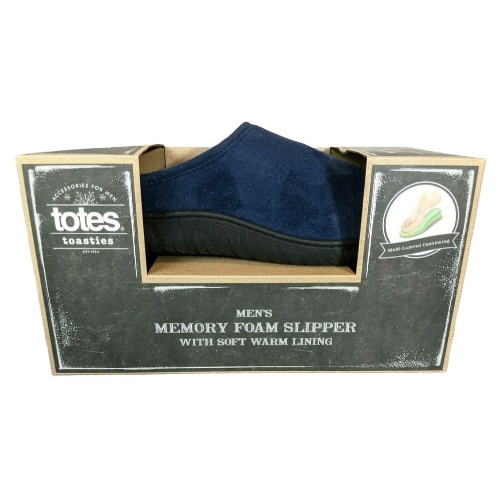 Totes Toasties Men's Blue Microfiber w Memory Foam Clog Slipper M (8-9) NIB